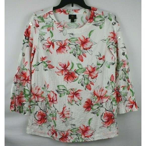 JM Collection Women's Blouse Shirt Top Plus Size 0X Color Ivory Floral - Picture 2 of 4
